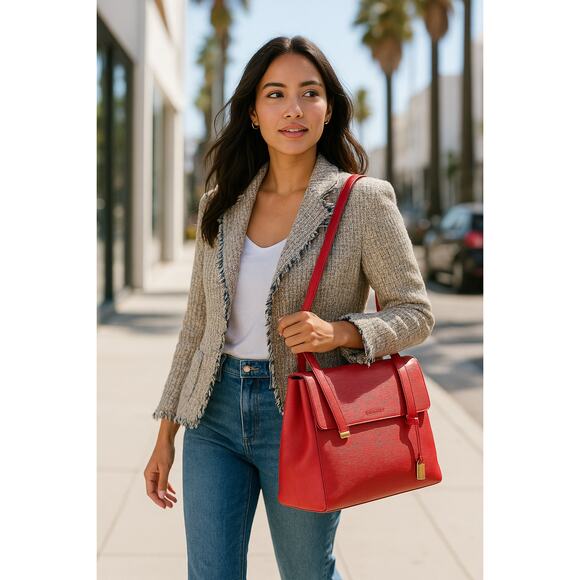 Nina Ricci Red Leather Shoulder Bag Tote Purse Structured  Gold Hardware 10.5x13 - Picture 1 of 16